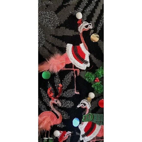33 degrees Ugly Christmas Sweater Flamingos Embellished Sequins Feathers XS - Picture 6 of 9